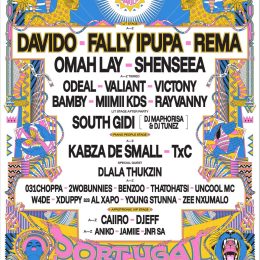 Afro Nation Portugal 2027 Phase 1 lineup poster with Davido, Fally Ipupa and Rema headlining Portimao June 9-11